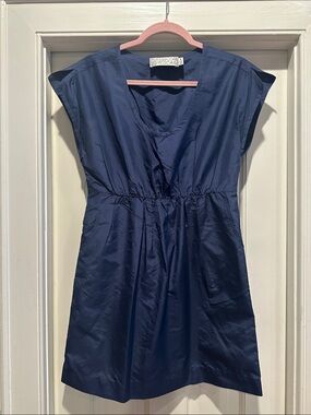 Shipley & Halmos Navy Drawstring Waist Short Sleeve Mini Dress